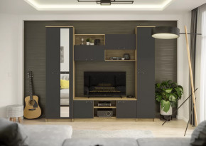 Гостиная Герда Дуб крафт серый/Антрацит в Мегионе - megion.mebel-tymen.ru | фото