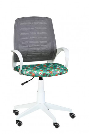 Кресло Ирис WHITE сетка W-02 (серая)/ ткань Т58 (мячики на зеленом) (подлокот.084) белая крестовина в Мегионе - megion.mebel-tymen.ru | фото