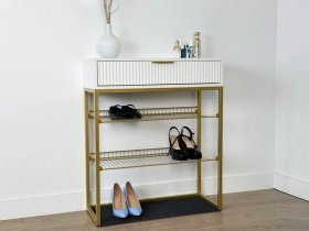 Обувница Вельвет белое дерево/белый матовый/золото в Мегионе - megion.mebel-tymen.ru | фото