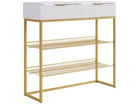 Обувница Классная 1 белое дерево/белый матовый/золото в Мегионе - megion.mebel-tymen.ru | фото