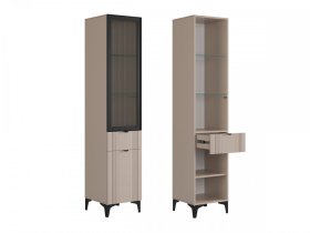 Шкаф однодверный (со стеклом) Рич кашемир/фрапучино матовый/черный в Мегионе - megion.mebel-tymen.ru | фото