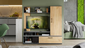 Стенка «Сиена» Графит Серый, Дуб Крафт золотой в Мегионе - megion.mebel-tymen.ru | фото